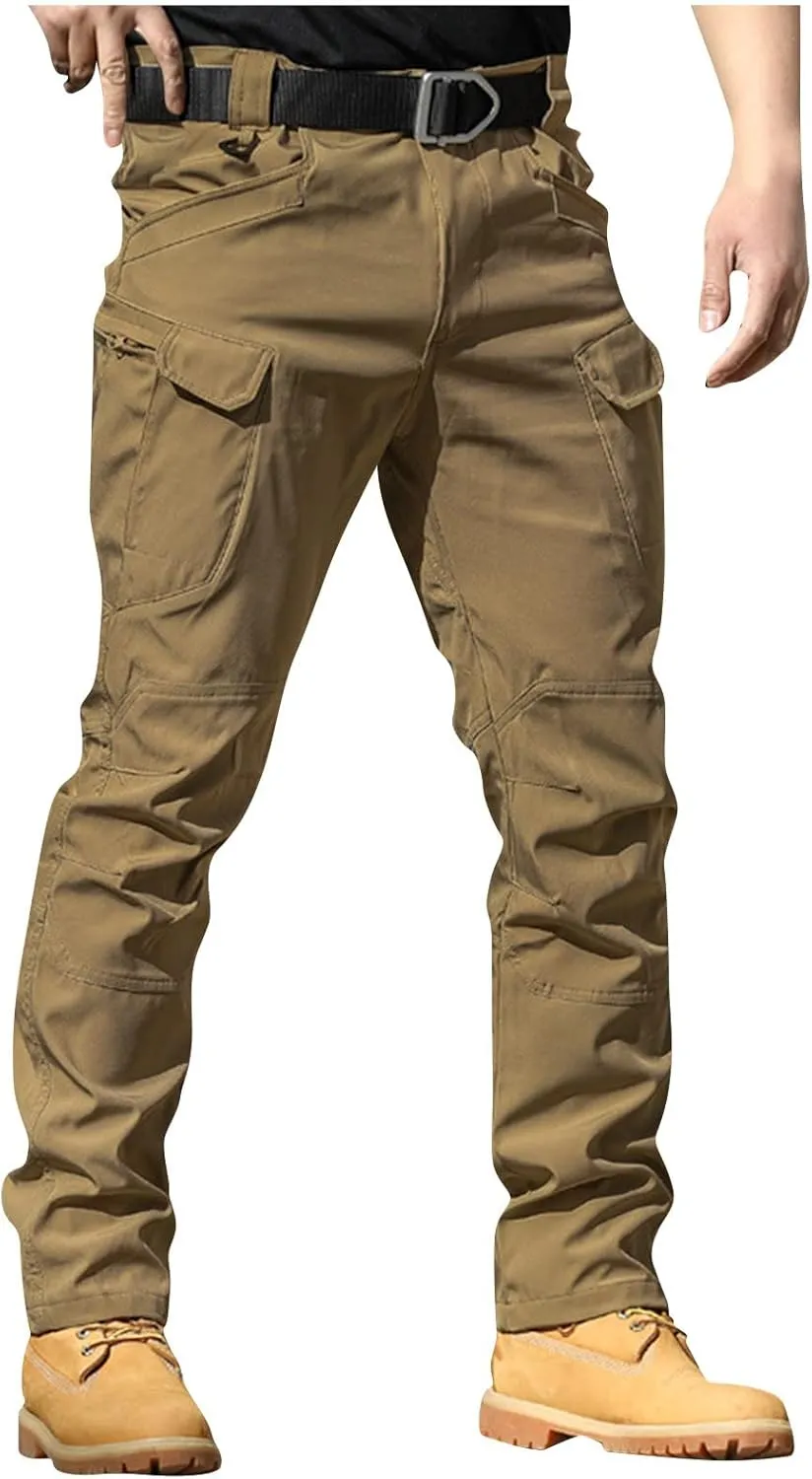 Cargo Pants for Men Stretch Button Waist Tactical Pants Relaxed Fit Lightweight Tapered Sweatpants with Pockets