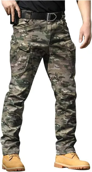 Cargo Pants for Men Stretch Button Waist Tactical Pants Relaxed Fit Lightweight Tapered Sweatpants with Pockets