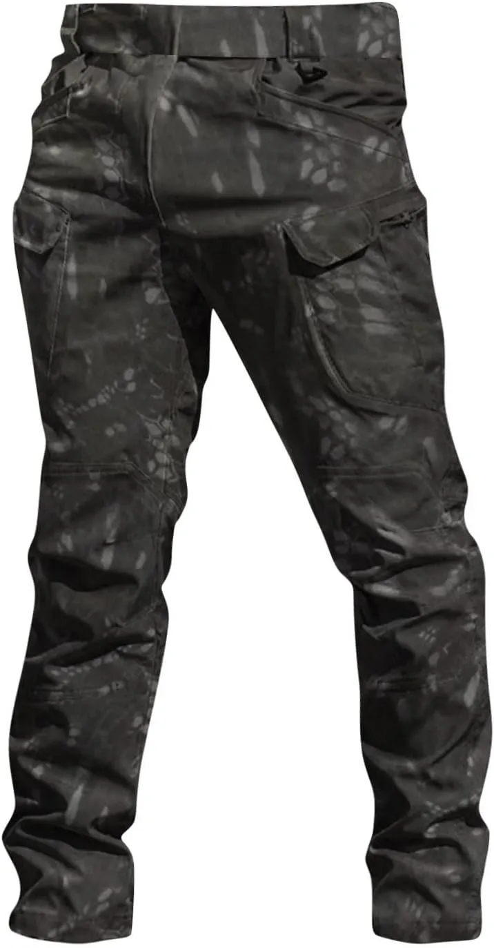 Cargo Pants for Men Stretch Button Waist Tactical Pants Relaxed Fit Lightweight Tapered Sweatpants with Pockets