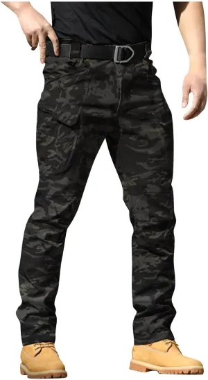 Cargo Pants for Men Stretch Button Waist Tactical Pants Relaxed Fit Lightweight Tapered Sweatpants with Pockets