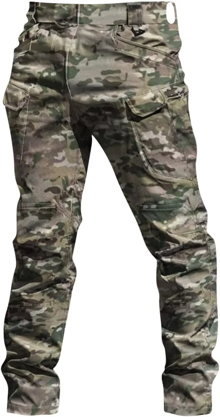 Cargo Pants for Men Stretch Button Waist Tactical Pants Relaxed Fit Lightweight Tapered Sweatpants with Pockets