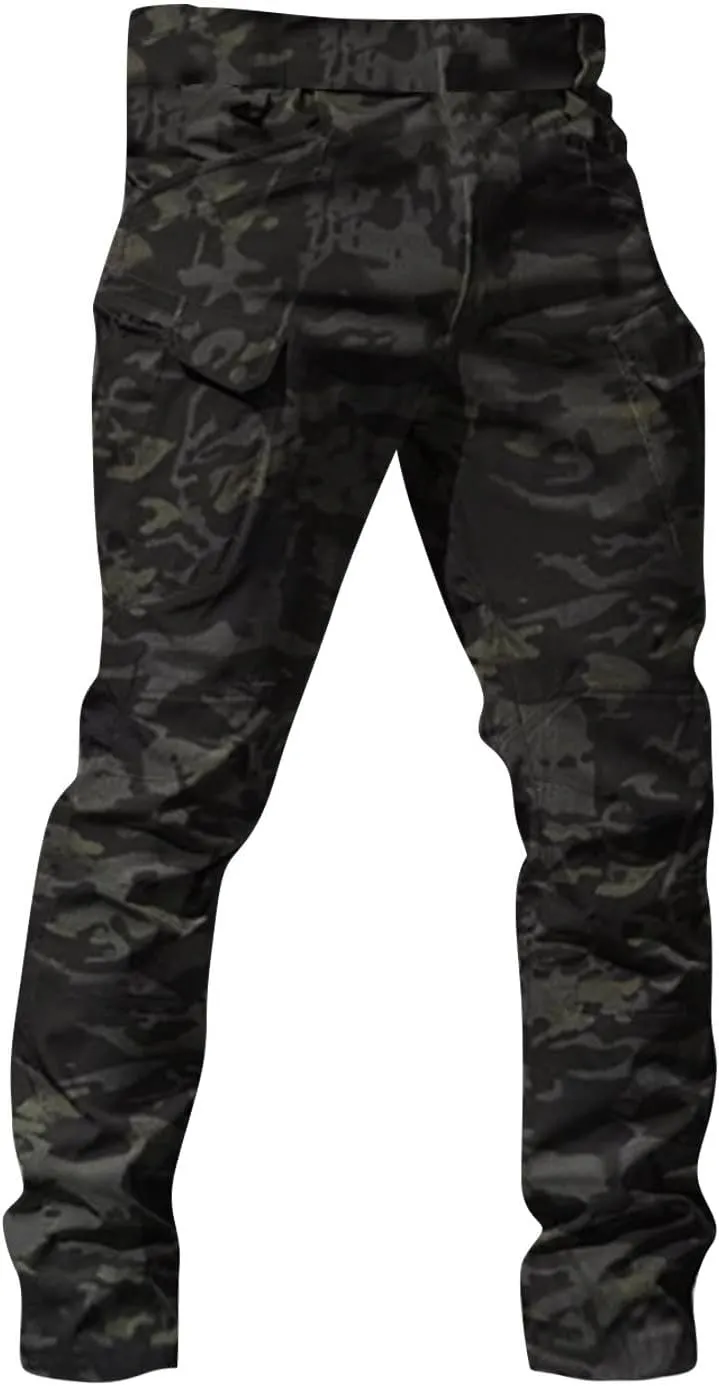 Cargo Pants for Men Stretch Button Waist Tactical Pants Relaxed Fit Lightweight Tapered Sweatpants with Pockets