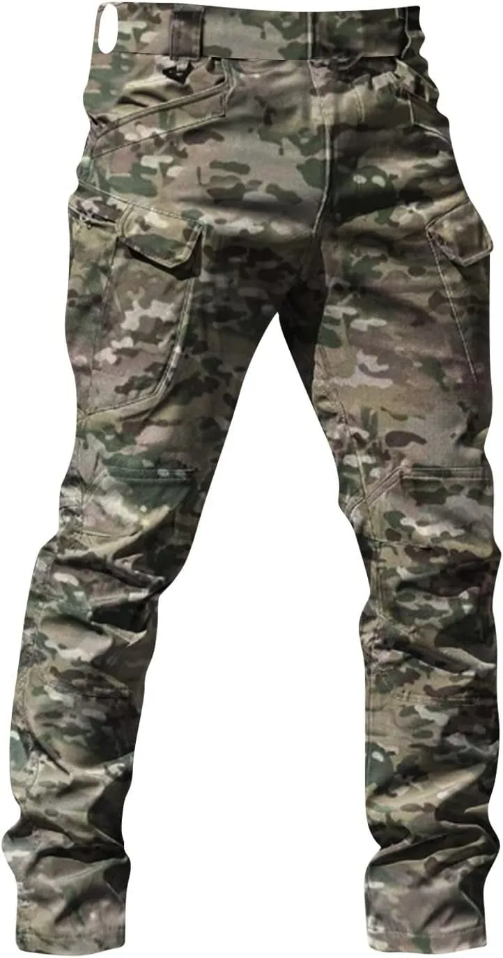 Cargo Pants for Men Stretch Button Waist Tactical Pants Relaxed Fit Lightweight Tapered Sweatpants with Pockets