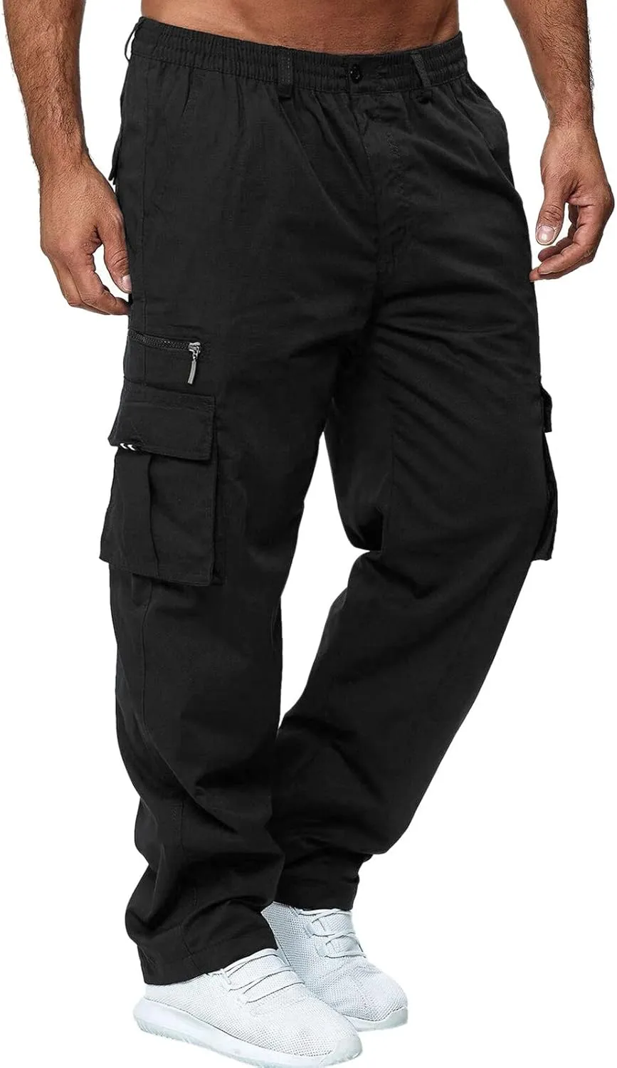 Cargo Sweatpants for Men Mens Lounge Pants Linen Drawstring Elastic Waist Baggy Drop Crotch Sweatpants Trousers Mens