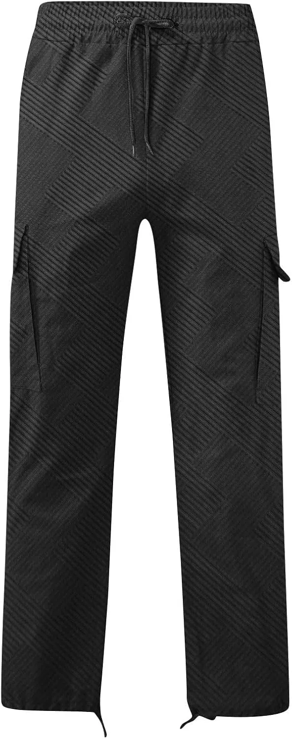 Cargo Work Pants for Men Straight Leg Fit Adjustable Cuff Drawstring Pants Casual Sport Trousers with Pockets