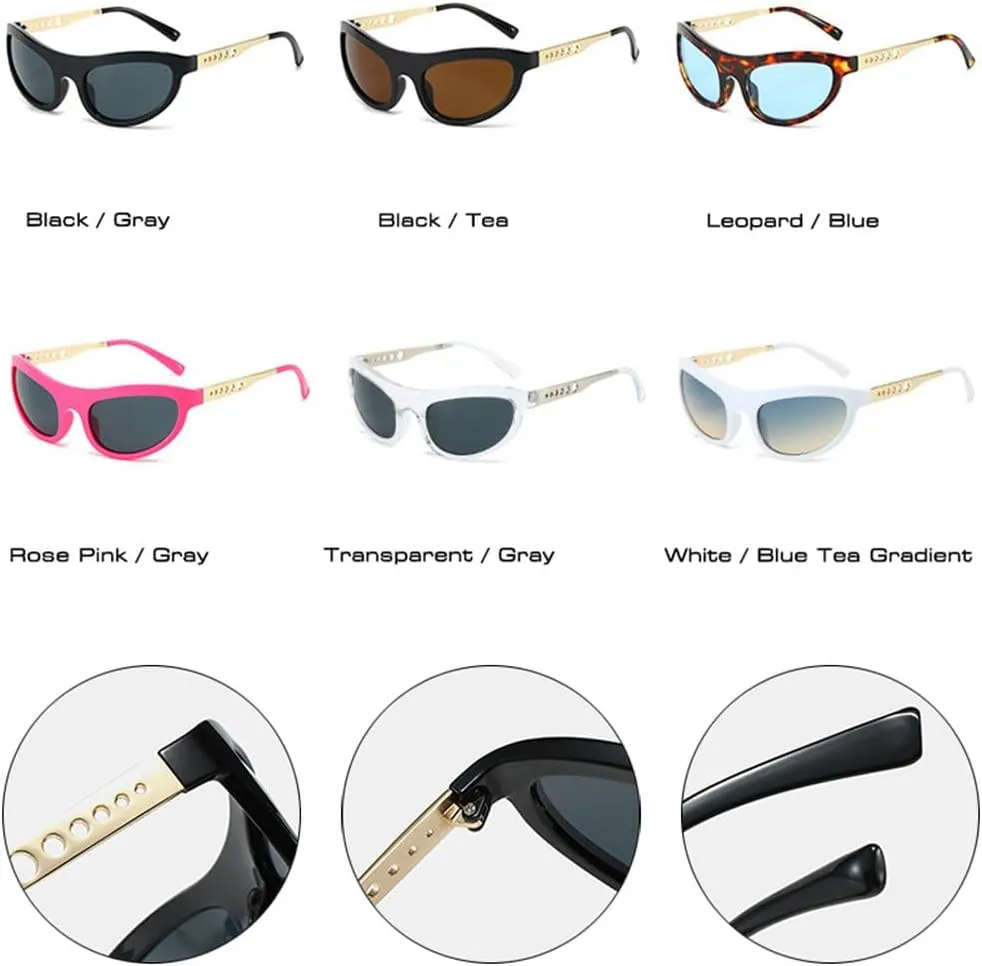 Cat Eye Women Sunglasses Vintage Unique Metal Hollow Circle Legs Shades UV400 Men Fashion Leopard Blue Sun Glasses