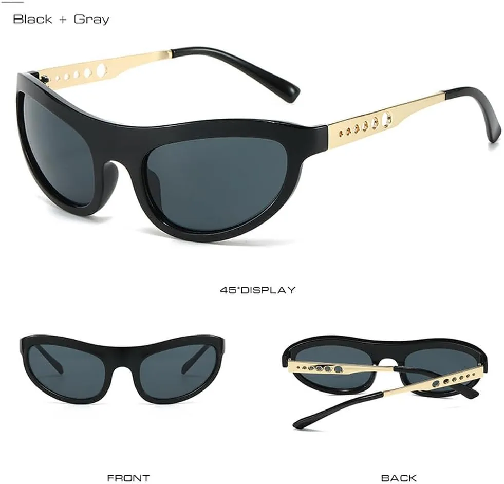 Cat Eye Women Sunglasses Vintage Unique Metal Hollow Circle Legs Shades UV400 Men Fashion Leopard Blue Sun Glasses