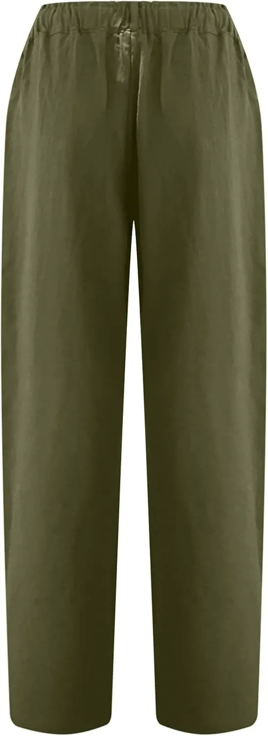 Ceboyel Women's Cotton Linen Capris Pants Straight Wide Leg Pants Summer Baggy Trouser Causal Relax Fit Trendy Outfits 2023