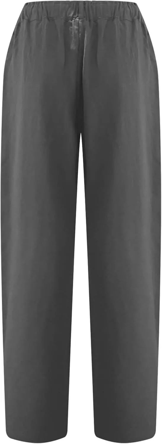 Ceboyel Women's Cotton Linen Capris Pants Straight Wide Leg Pants Summer Baggy Trouser Causal Relax Fit Trendy Outfits 2023