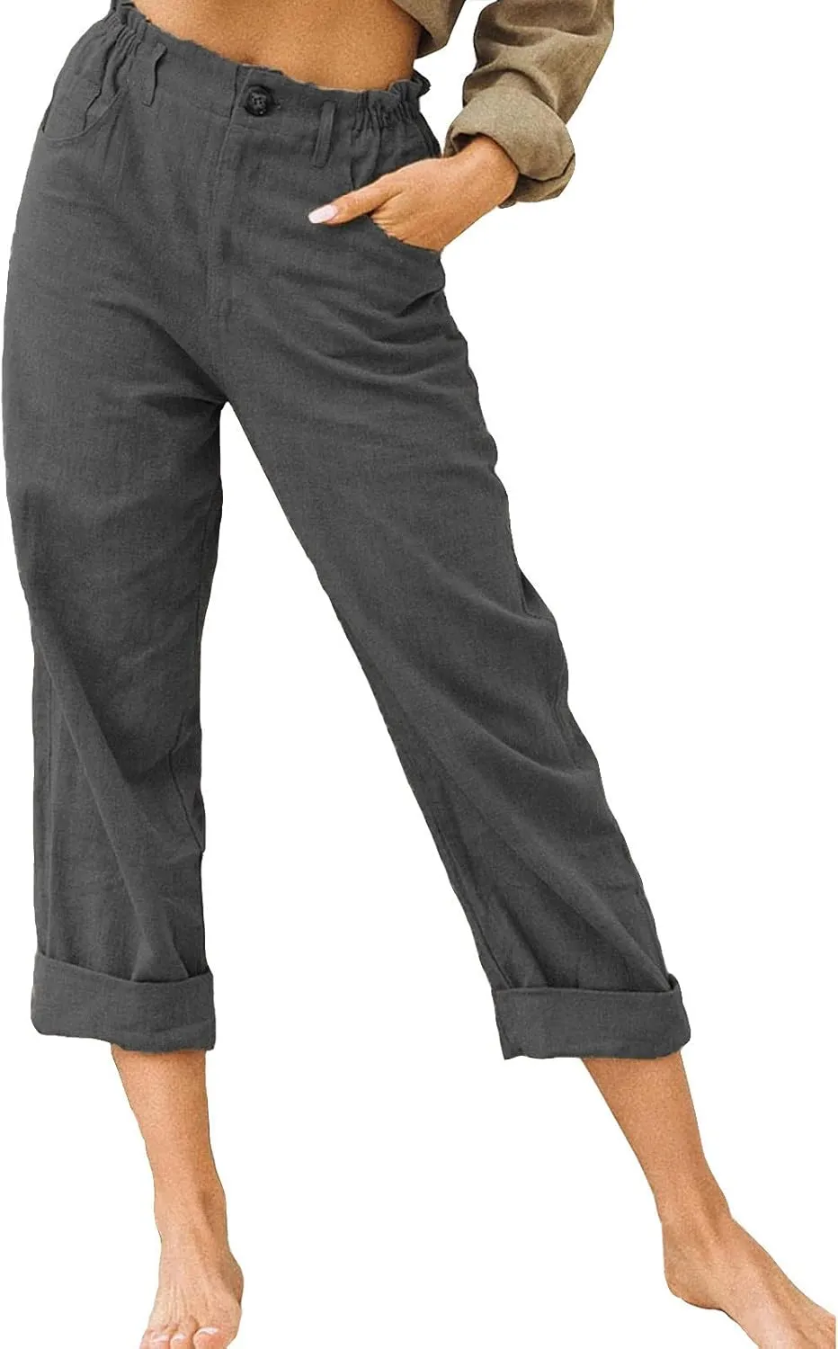 Ceboyel Women's Cotton Linen Capris Pants Straight Wide Leg Pants Summer Baggy Trouser Causal Relax Fit Trendy Outfits 2023