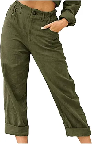 Ceboyel Women's Cotton Linen Capris Pants Straight Wide Leg Pants Summer Baggy Trouser Causal Relax Fit Trendy Outfits 2023