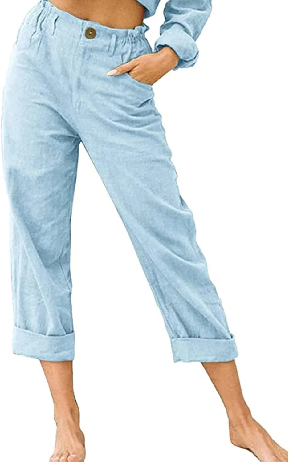 Ceboyel Women's Cotton Linen Capris Pants Straight Wide Leg Pants Summer Baggy Trouser Causal Relax Fit Trendy Outfits 2023