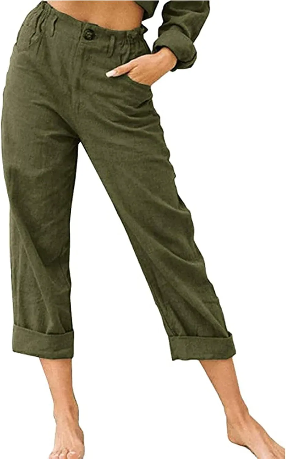Ceboyel Women's Cotton Linen Capris Pants Straight Wide Leg Pants Summer Baggy Trouser Causal Relax Fit Trendy Outfits 2023