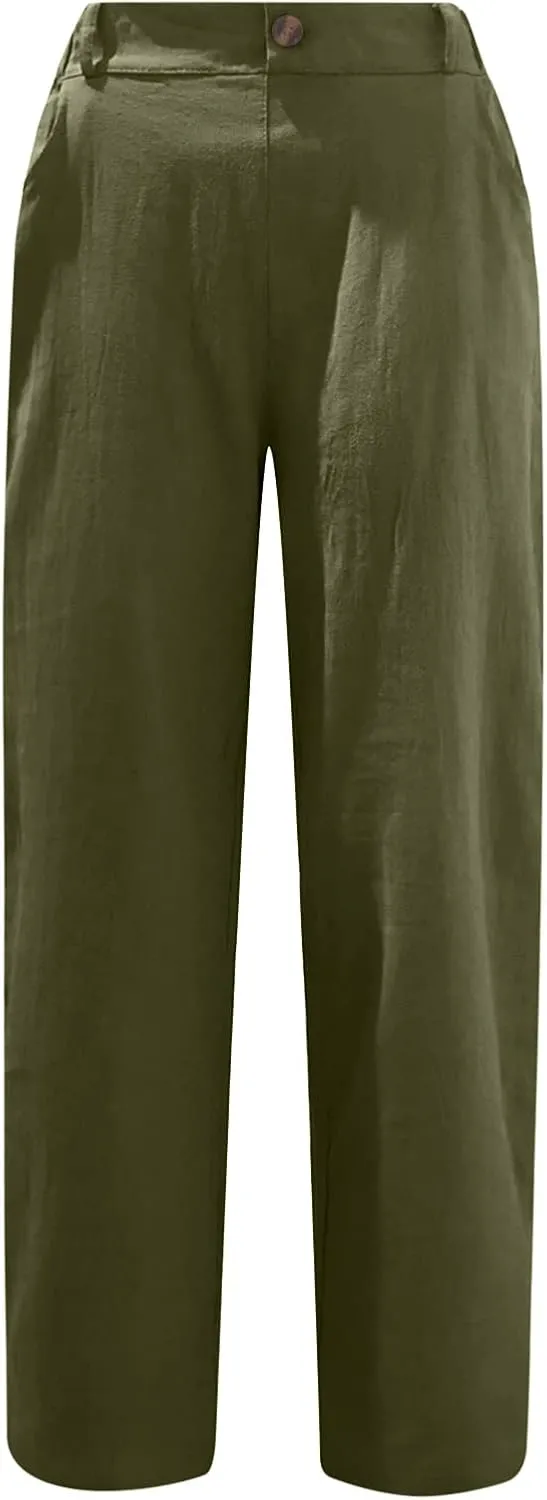 Ceboyel Women's Cotton Linen Capris Pants Straight Wide Leg Pants Summer Baggy Trouser Causal Relax Fit Trendy Outfits 2023