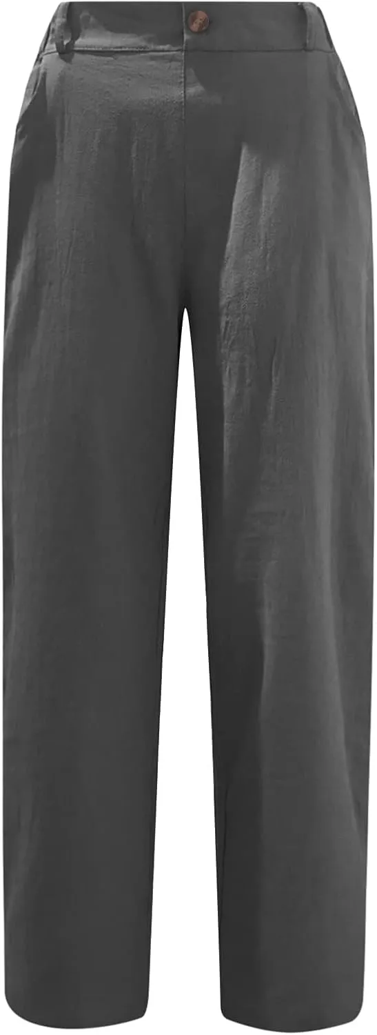 Ceboyel Women's Cotton Linen Capris Pants Straight Wide Leg Pants Summer Baggy Trouser Causal Relax Fit Trendy Outfits 2023