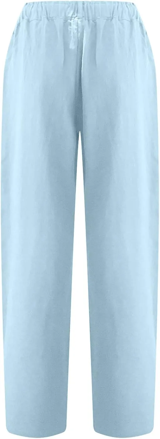 Ceboyel Women's Cotton Linen Capris Pants Straight Wide Leg Pants Summer Baggy Trouser Causal Relax Fit Trendy Outfits 2023