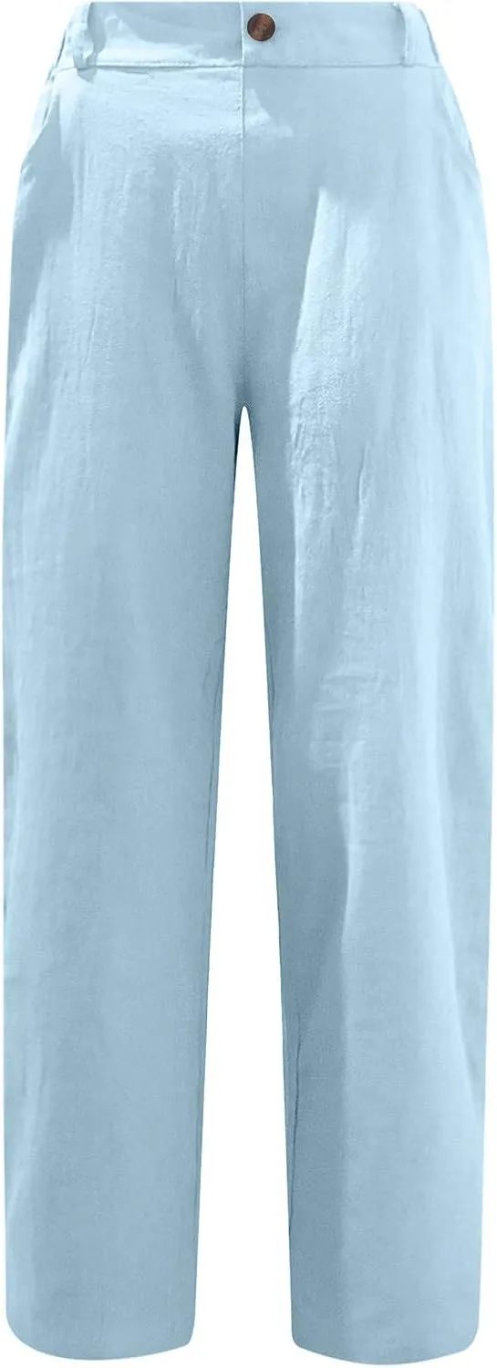 Ceboyel Women's Cotton Linen Capris Pants Straight Wide Leg Pants Summer Baggy Trouser Causal Relax Fit Trendy Outfits 2023