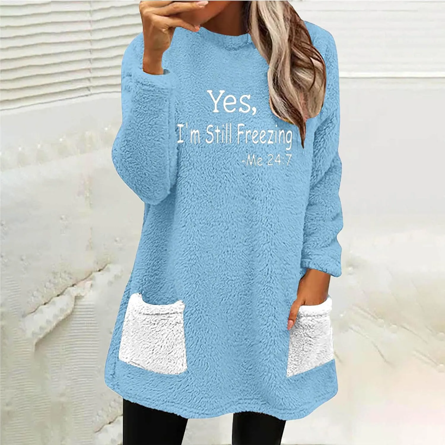 Ceboyel Womens Fleece Lined Sweatshirts Sherpa Fuzzy Sweater Long Sleeve Cute Tops Pullover Warm Winter Trendy Clothing