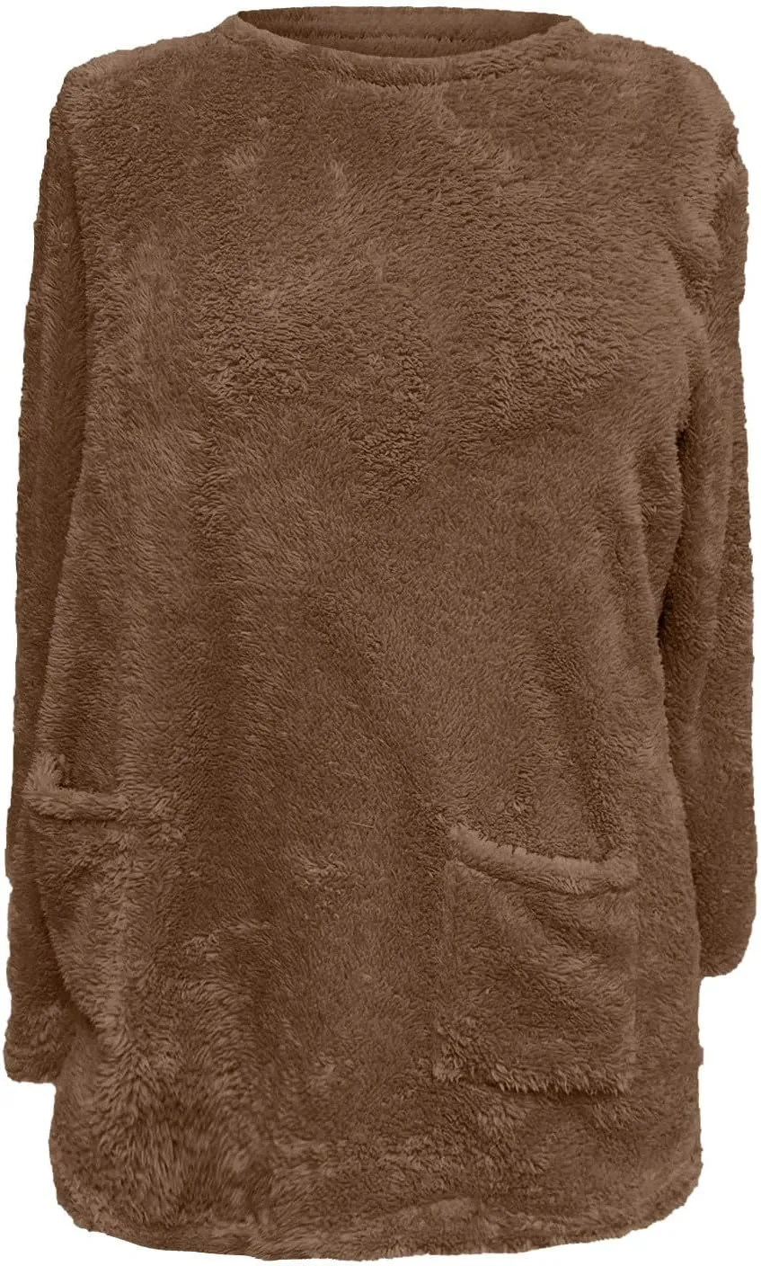 Ceboyel Womens Fleece Lined Sweatshirts Sherpa Fuzzy Sweater Long Sleeve Cute Tops Pullover Warm Winter Trendy Clothing
