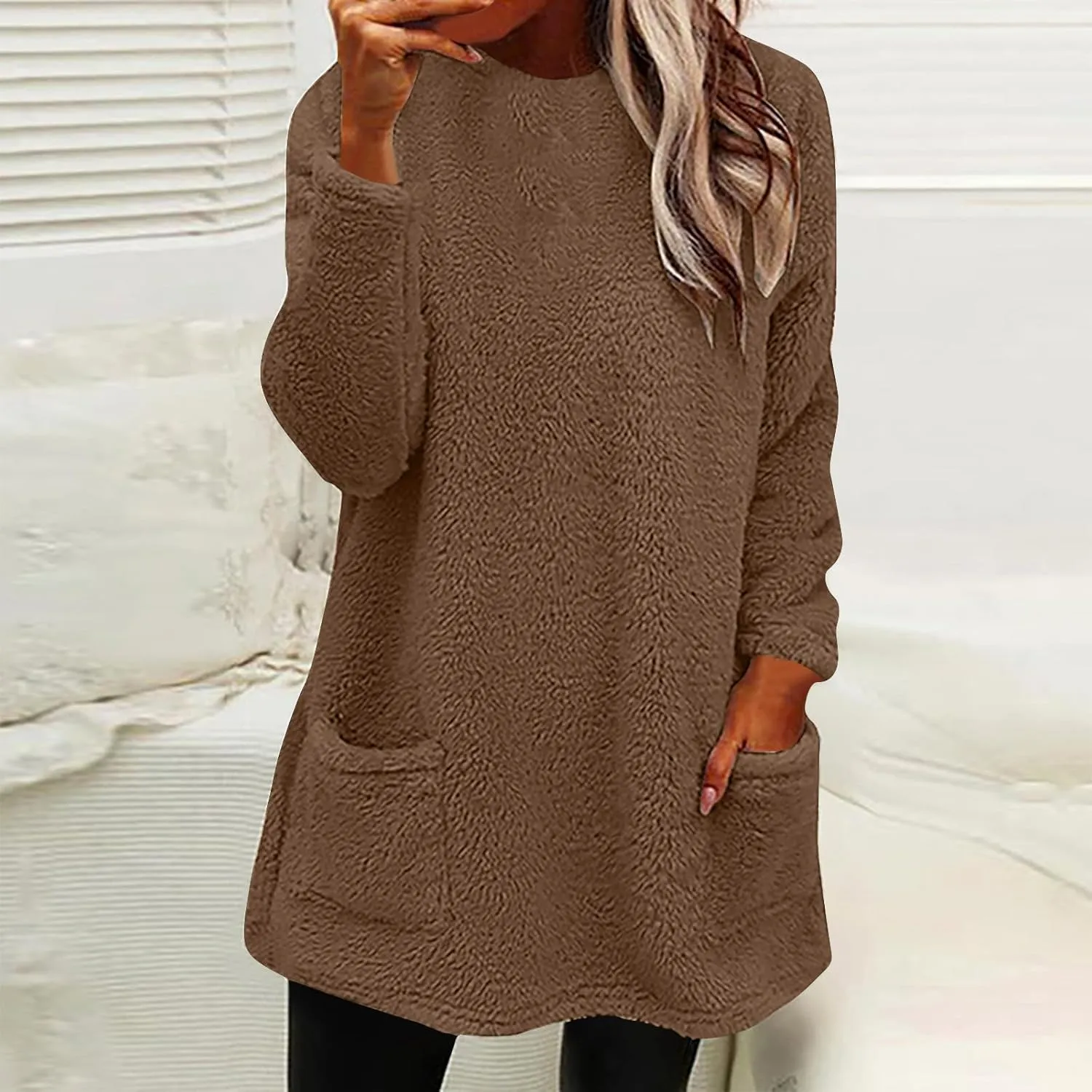 Ceboyel Womens Fleece Lined Sweatshirts Sherpa Fuzzy Sweater Long Sleeve Cute Tops Pullover Warm Winter Trendy Clothing