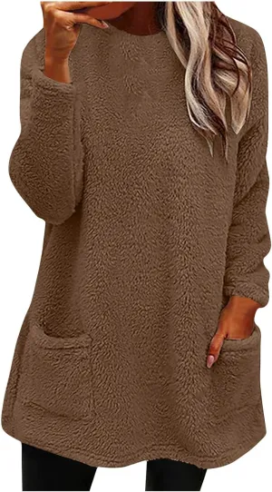 Ceboyel Womens Fleece Lined Sweatshirts Sherpa Fuzzy Sweater Long Sleeve Cute Tops Pullover Warm Winter Trendy Clothing