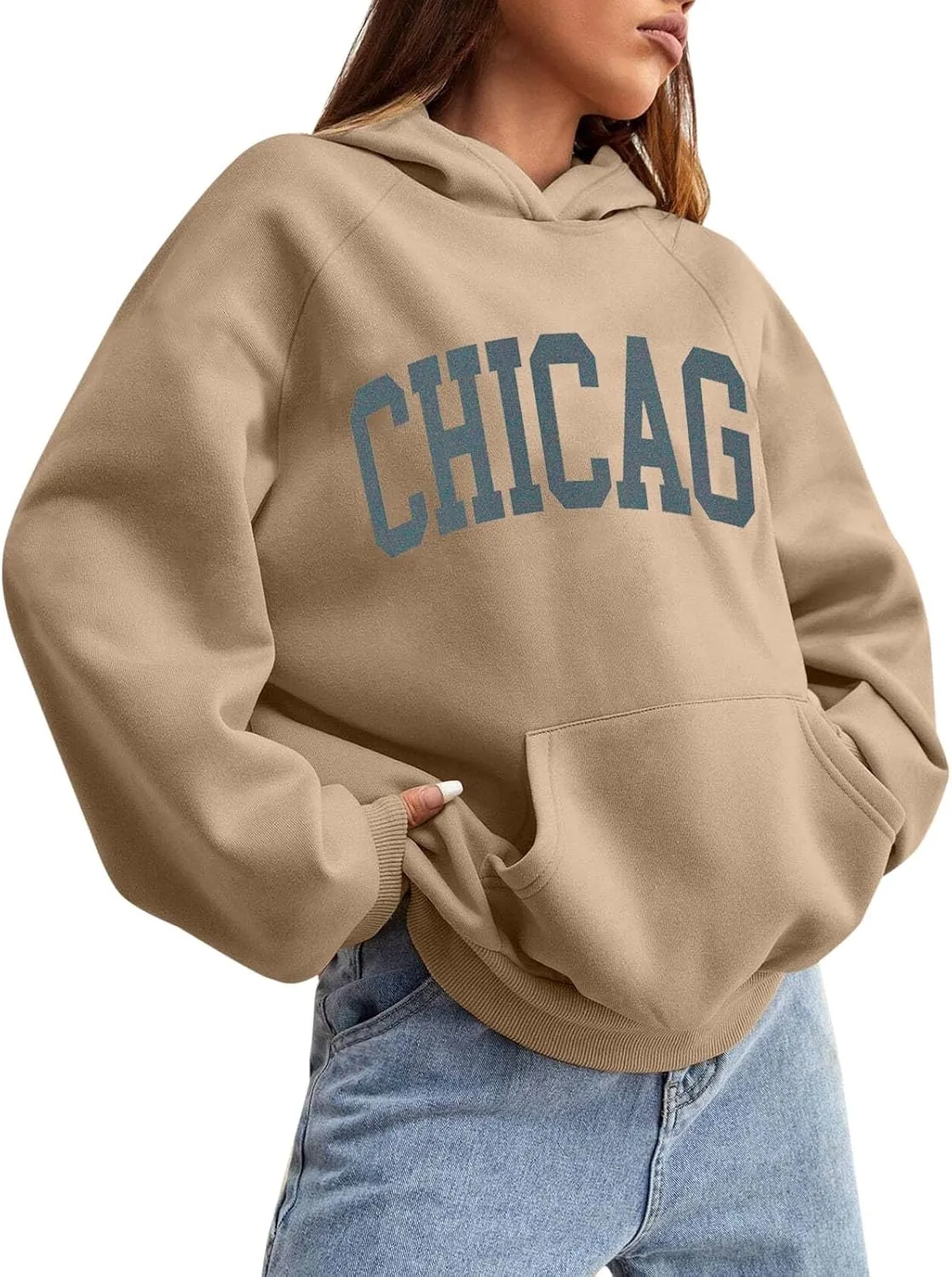 Chicago Hoodies for Women Cozy Sweatshirt Y2K Crewneck Long Sleeve Pullover Oversized Hoodie with Pockets