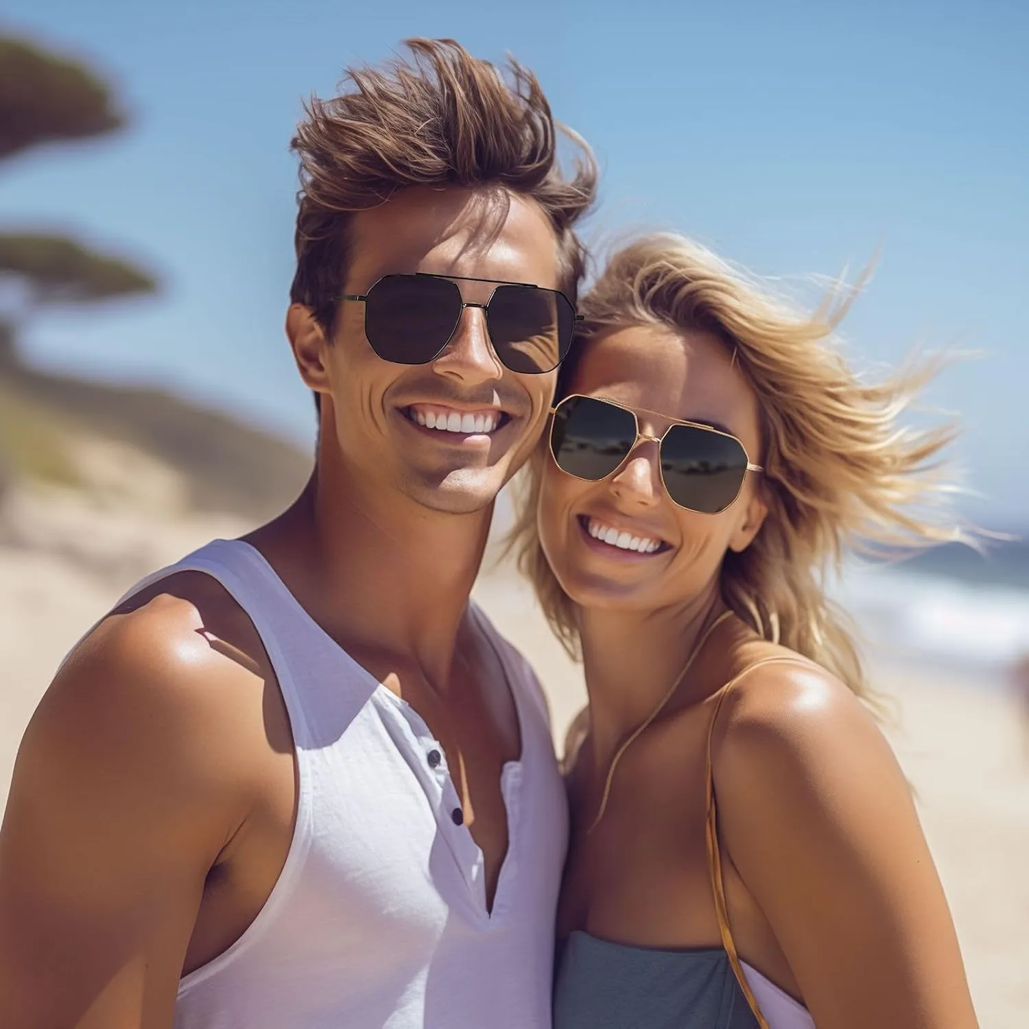Classic Aviator Sunglasses for Women Men Trendy Square Oversize Polarized Sunglasses