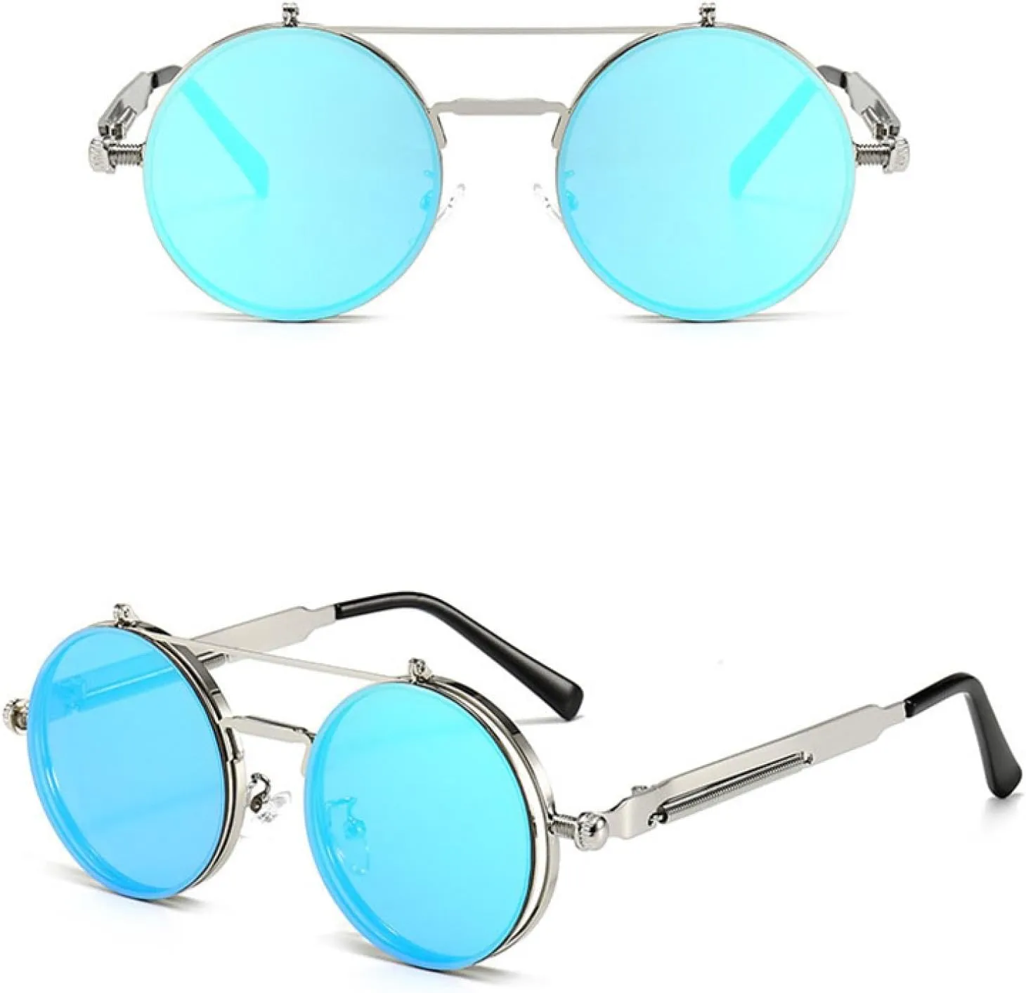 Classic Vintage Round Steampunk Men Women Fashion Metal Mirror Flip Lens Sun Glasses Uv400