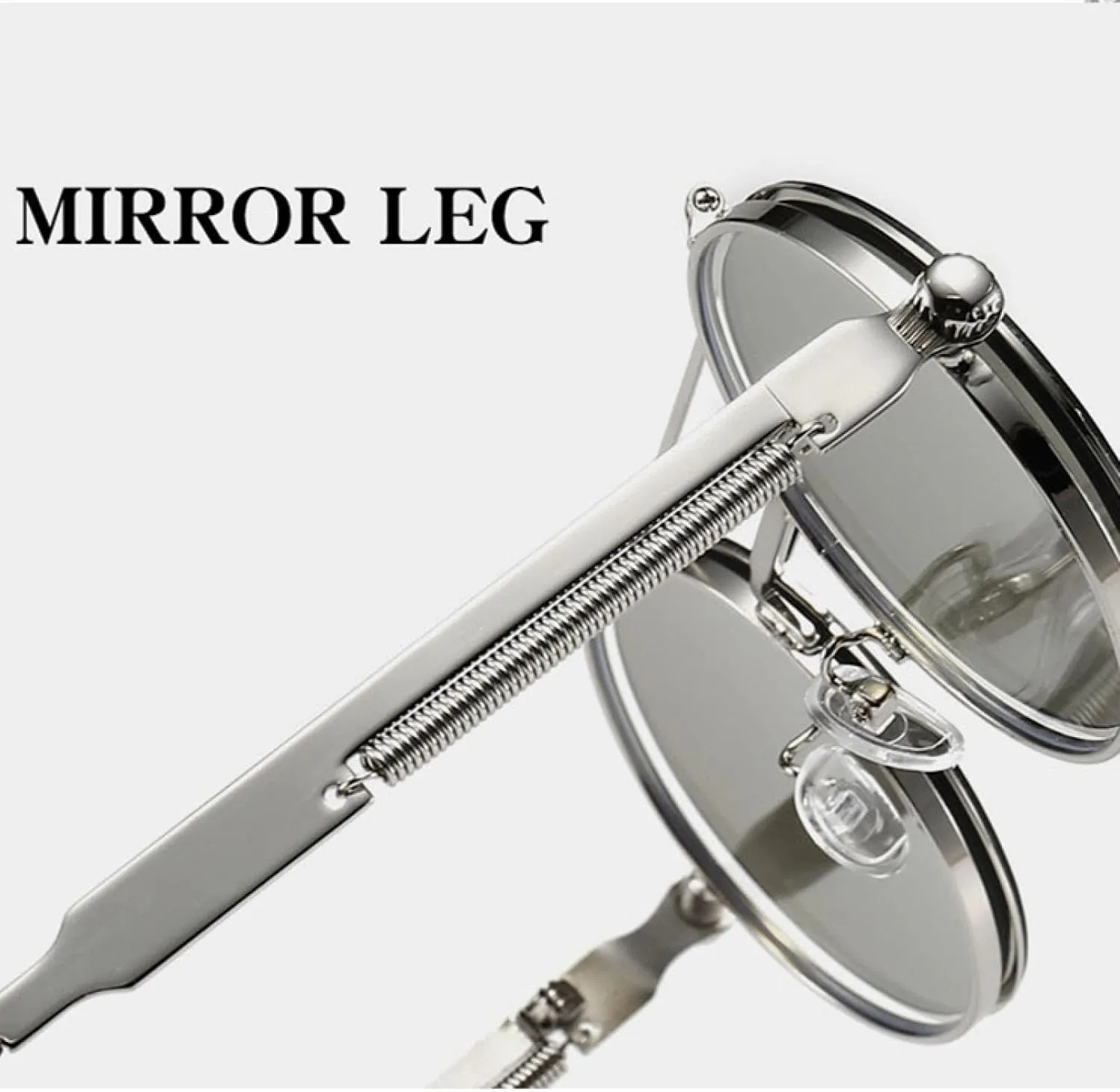 Classic Vintage Round Steampunk Men Women Fashion Metal Mirror Flip Lens Sun Glasses Uv400