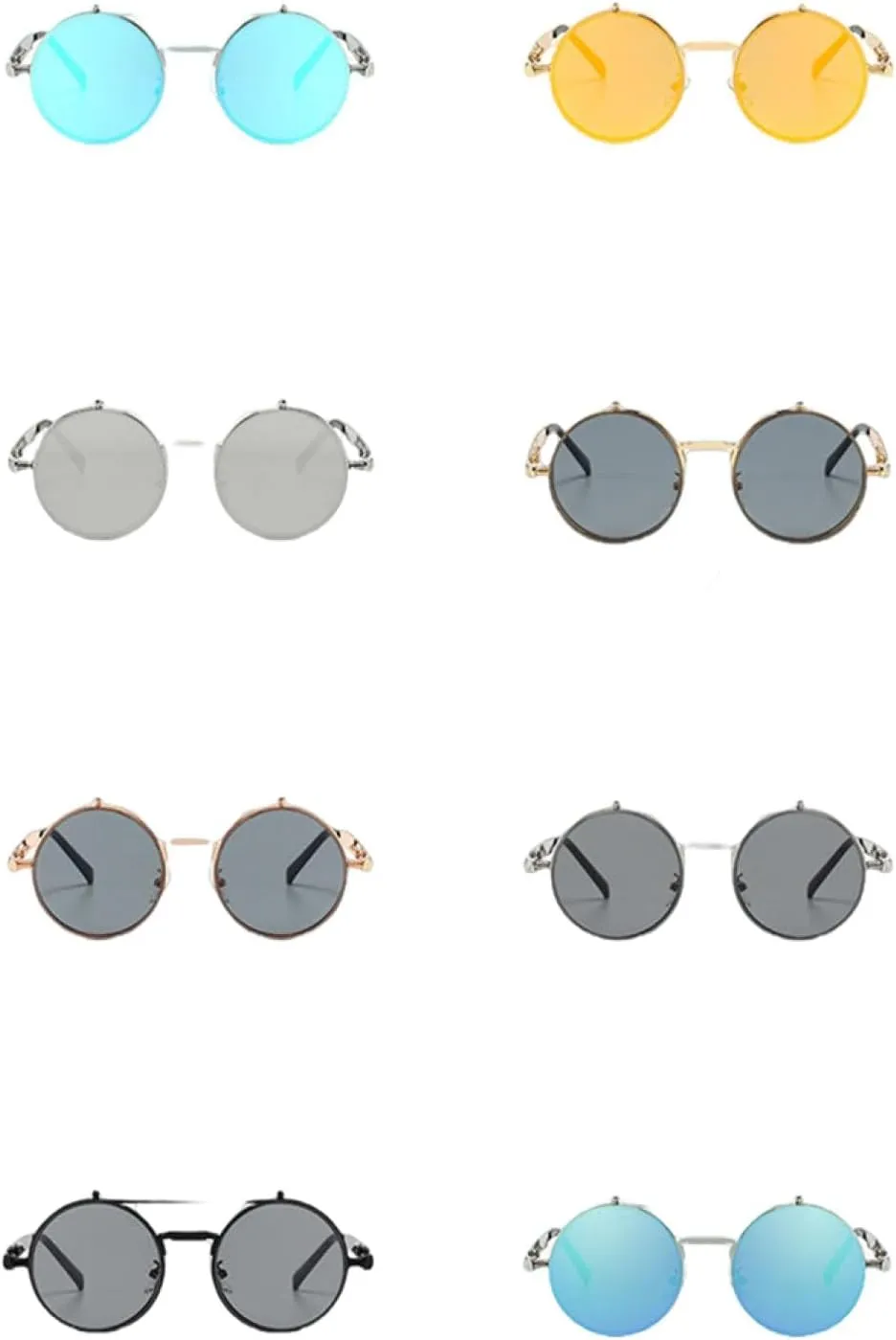 Classic Vintage Round Steampunk Men Women Fashion Metal Mirror Flip Lens Sun Glasses Uv400