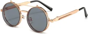 Classic Vintage Round Steampunk Men Women Fashion Metal Mirror Flip Lens Sun Glasses Uv400