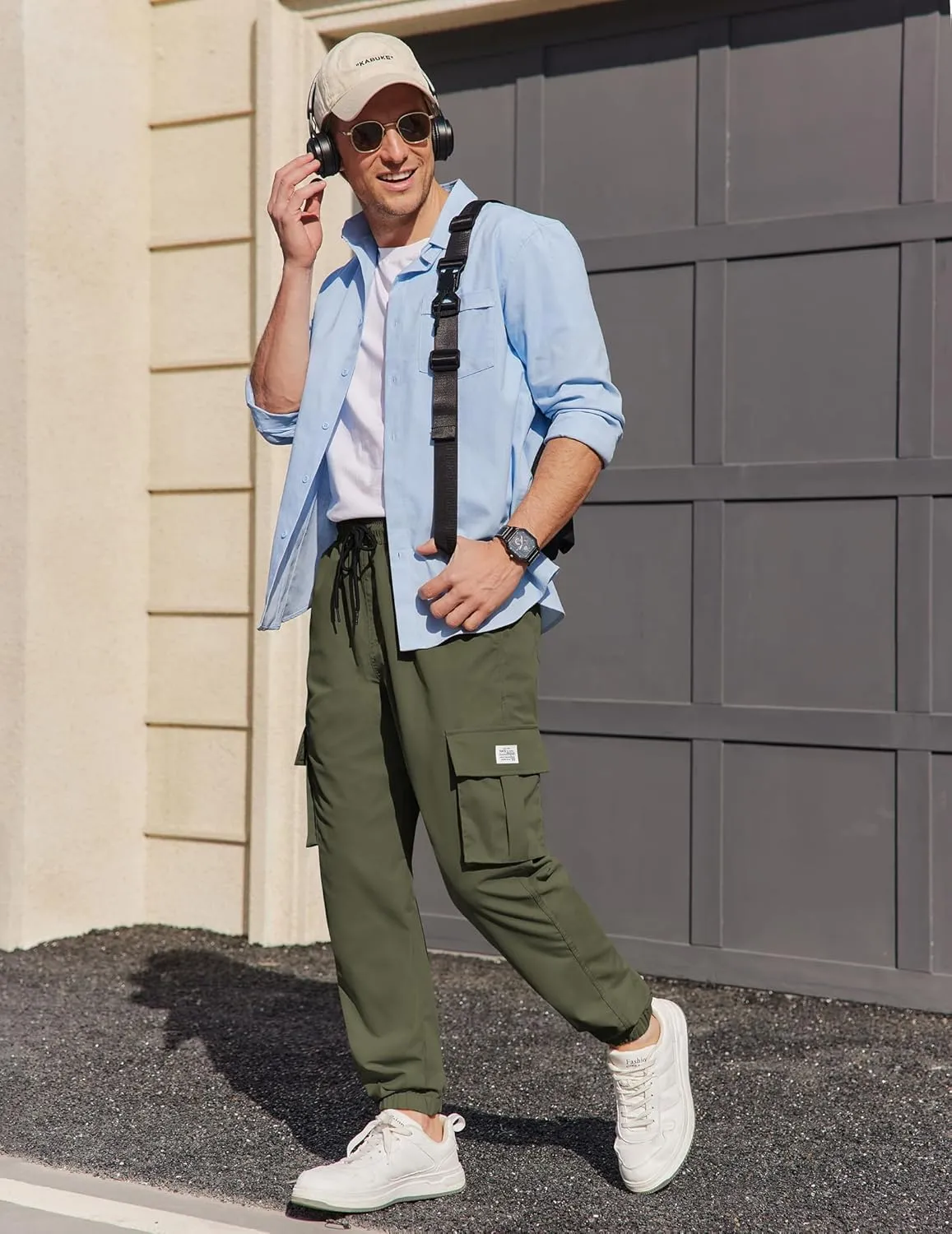 COOFANDY Mens Casual Joggers Pants Stretch Waist Drawstring Cargo Pants Tapered Sweatpants with Pockets