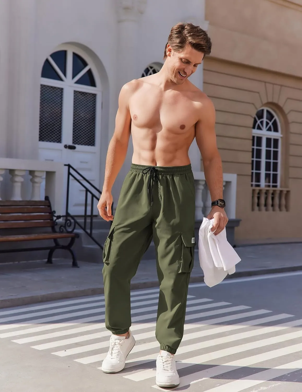 COOFANDY Mens Casual Joggers Pants Stretch Waist Drawstring Cargo Pants Tapered Sweatpants with Pockets