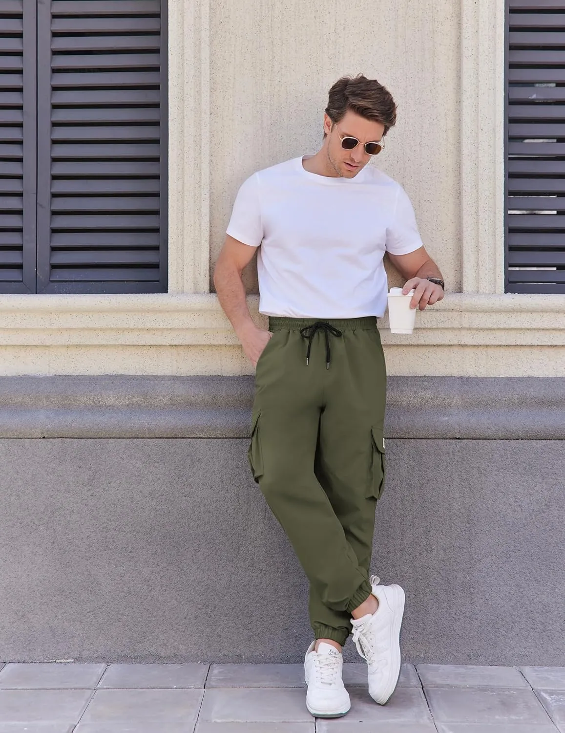COOFANDY Mens Casual Joggers Pants Stretch Waist Drawstring Cargo Pants Tapered Sweatpants with Pockets