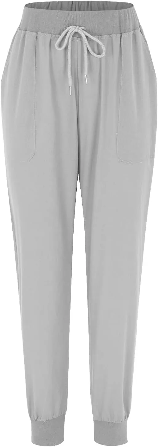 Cotton Linen Tapered Pants Womens Summer Drawstring Elastic Waisted Pant Casual Joggers Travel Trousers with Pockets