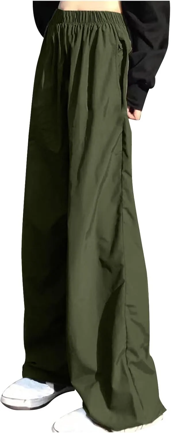 Cute Pants Womens Plus Size Cargo Pants Relax Fit Straight Bootcut Wide Leg Trousers Y2K Teen Girls Trendy Streetwear