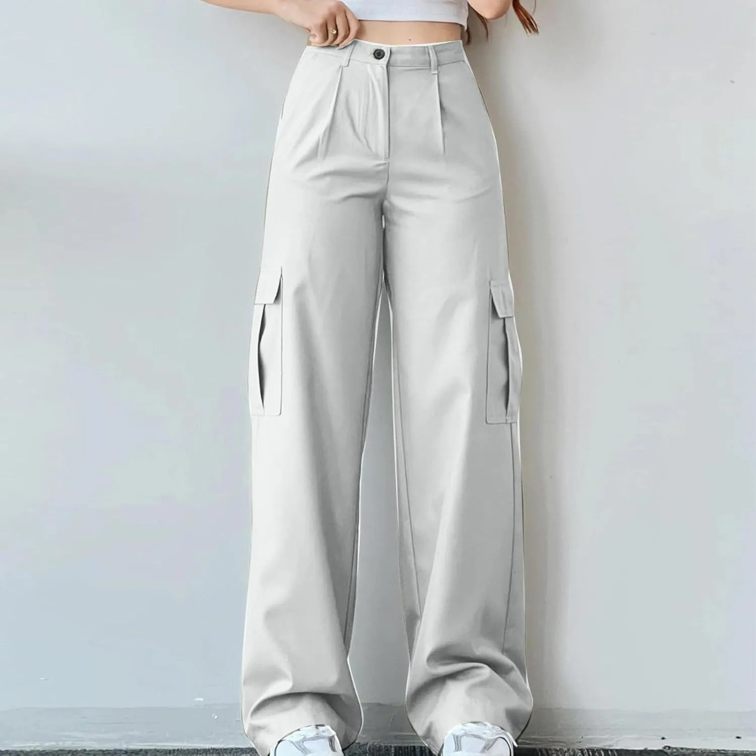 Cute Pants Womens Plus Size Cargo Pants Relax Fit Straight Bootcut Wide Leg Trousers Y2K Teen Girls Trendy Streetwear
