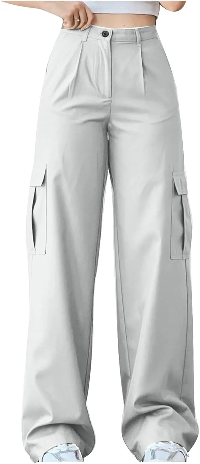 Cute Pants Womens Plus Size Cargo Pants Relax Fit Straight Bootcut Wide Leg Trousers Y2K Teen Girls Trendy Streetwear