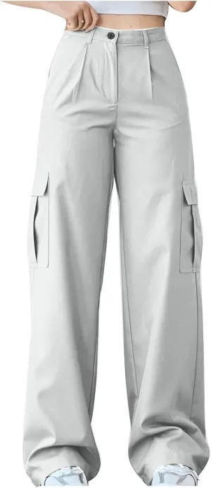 Cute Pants Womens Plus Size Cargo Pants Relax Fit Straight Bootcut Wide Leg Trousers Y2K Teen Girls Trendy Streetwear
