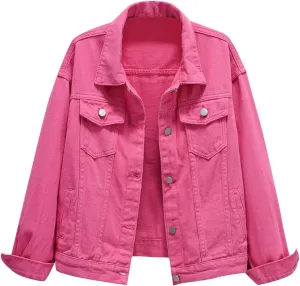 Denim Jacket for Women Vintage Lapel Button Down Jean Coats Plus Size Distressed Boyfriend Trucker Jacket