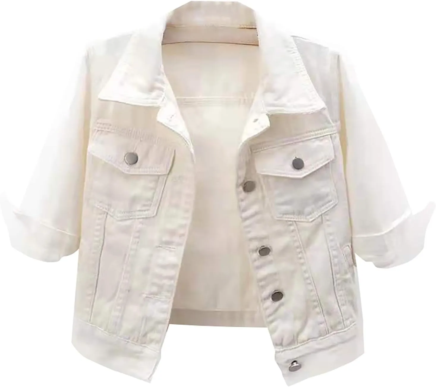 Denim Jackets for Women Trendy Basic Lapel Button Down Cropped Denim Jacket Trucker Coat Light Wash Short Jean Jacket