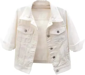 Denim Jackets for Women Trendy Basic Lapel Button Down Cropped Denim Jacket Trucker Coat Light Wash Short Jean Jacket