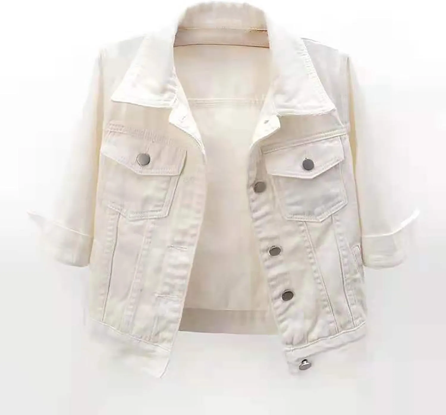 Denim Jackets for Women Trendy Basic Lapel Button Down Cropped Denim Jacket Trucker Coat Light Wash Short Jean Jacket