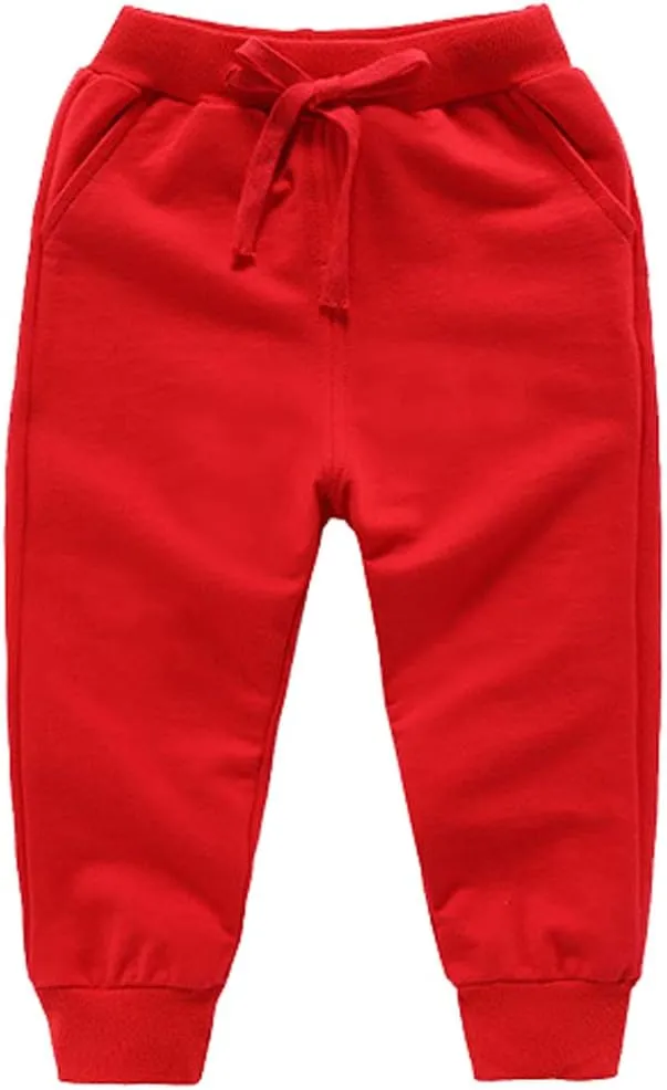 Ding-dong Baby Toddler Kid Boy Solid Cotton Active Pants Casual Drawstring Jogger Sport Jogger Pants