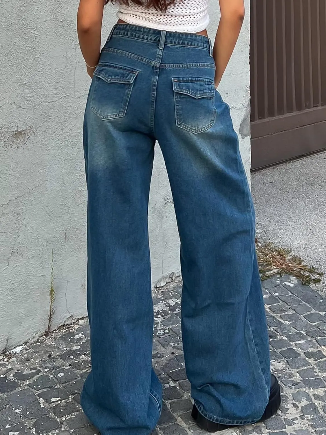 EMMIOL Women Baggy Jeans Wide Leg Mid-Low Waist Jeans Loose Boyfriends Jeans 90s Denim Pants with Pockets