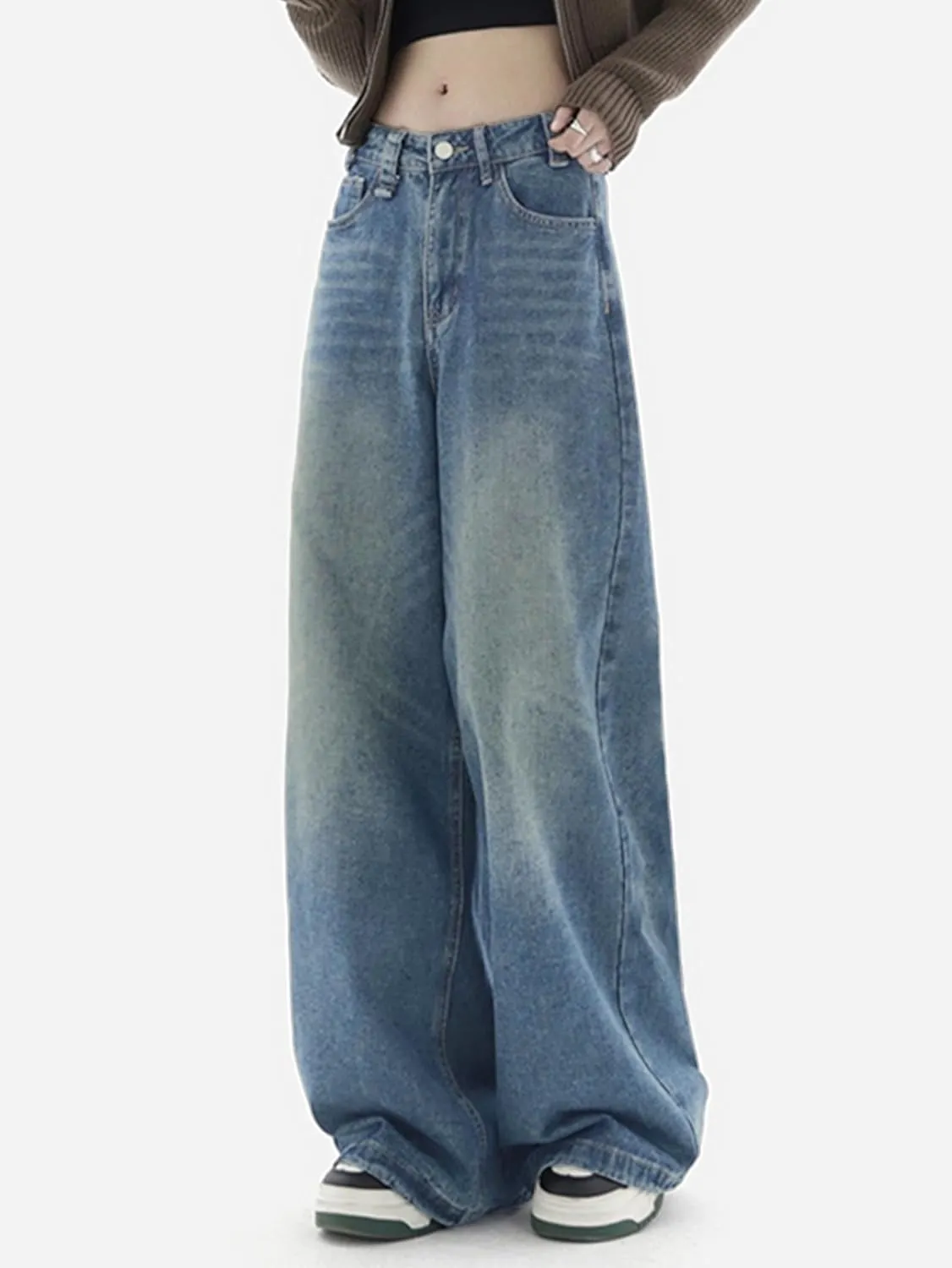 EMMIOL Women Baggy Jeans Wide Leg Mid-Low Waist Jeans Loose Boyfriends Jeans 90s Denim Pants with Pockets