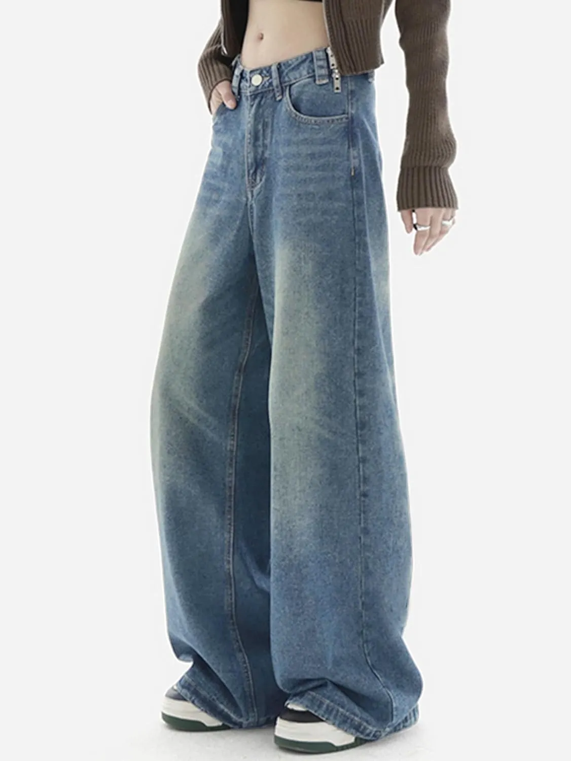EMMIOL Women Baggy Jeans Wide Leg Mid-Low Waist Jeans Loose Boyfriends Jeans 90s Denim Pants with Pockets