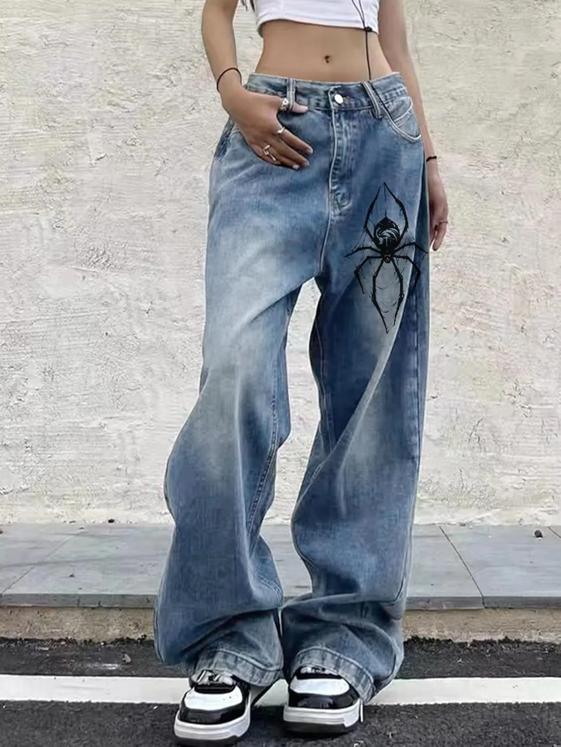 EMMIOL Women Wide Leg Jeans Mid-Low Waist Baggy Jeans Loose Boyfriends Jeans Y2K 90s Denim Pants