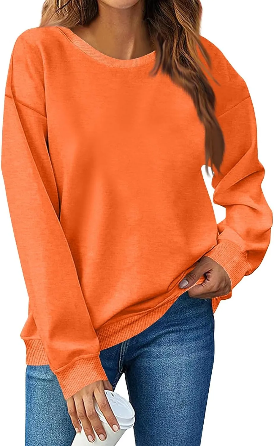 Fall Shirts For Women 2024 Women Fashion Casual Loose Solid Color Padded Crewneck Oversized Women Sweatshirt