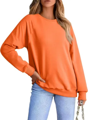 Fall Shirts For Women 2024 Women Fashion Casual Loose Solid Color Padded Crewneck Oversized Women Sweatshirt